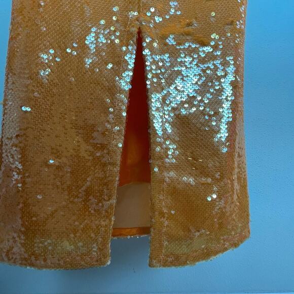 Caroline Constas Orange Sequin Halter‎ Midi Dress M Fairy Ethereal Statement - Picture 9 of 12